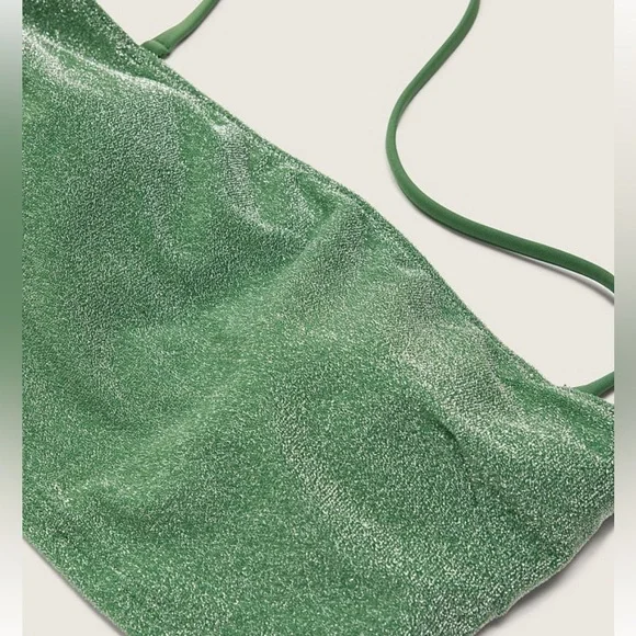 Sparkle Green Shimmer Bandeau Bikini Top halter size XL swim - Picture 7 of 13